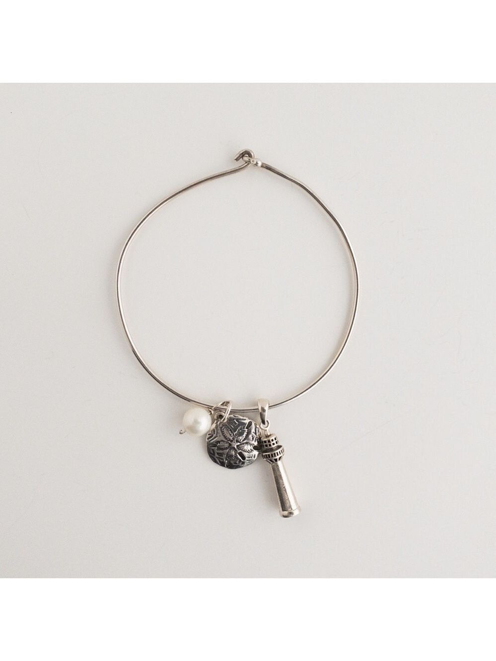 Sterling Silver Nautical Beach Charm Bracelet lighthouse Sand Dollar White Pearl
